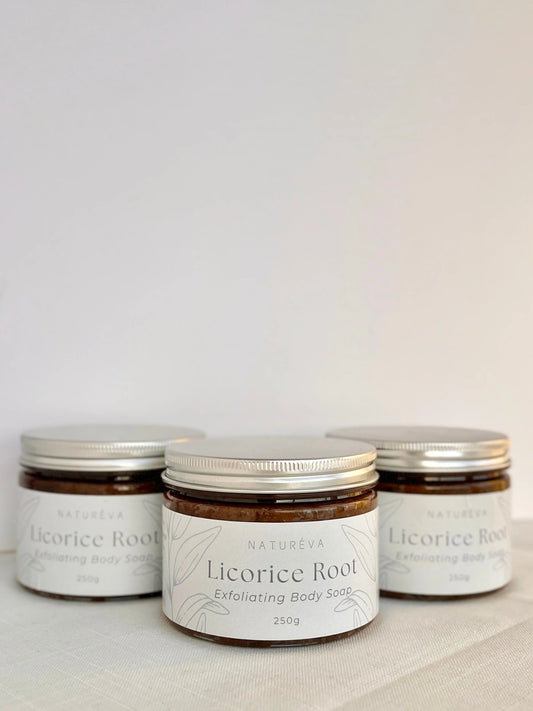 صابونية عرق السوس المقشرة لتفتيح البشرة وترطيبها
